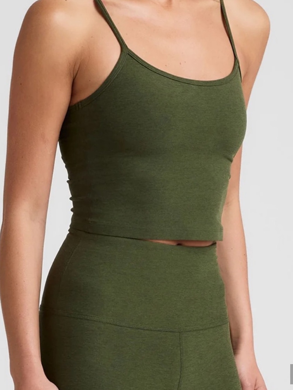Beyond Yoga Army Olive Green Slim Spaghetti-Strap Crop Tank and Cropped Leggings